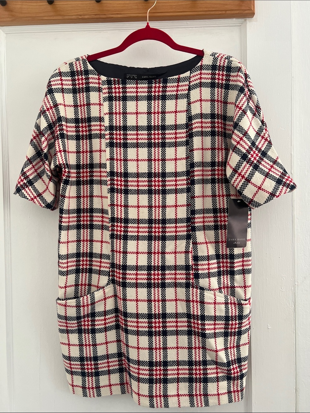 Zara Cream/Red/Navy Plaid Short Sleeve Tunic Dress